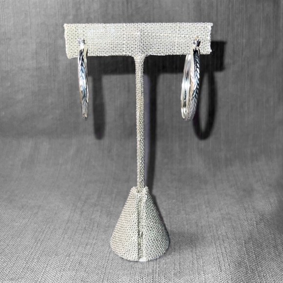 Sterling Silver Patterned Hoops - Picture 6 of 6